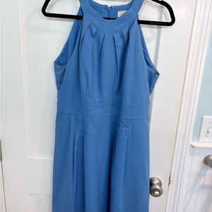 Ann Taylor LOFT Petite Blue Fit & Flare Dress 12P Sleeveless